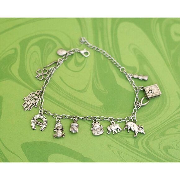 Vintage Silver Tone Intricate Adorable Animals Charm Bracelet 9 inch - W21 - Picture 1 of 3